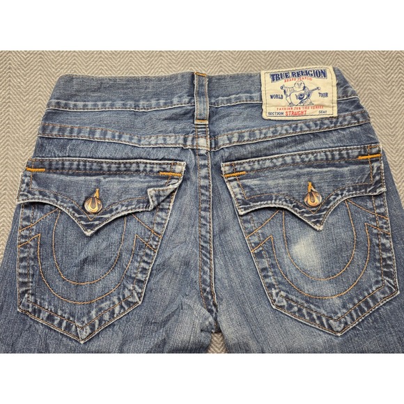 True Religion Straight Leg Jeans Mens 29 Blue Medium Wash Made in USA Distressed - Picture 11 of 11